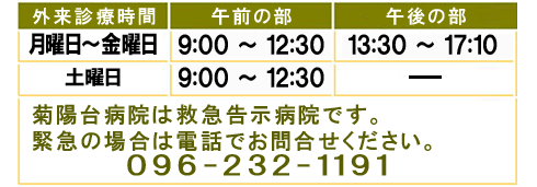 菊陽台病院 外来診療時間表